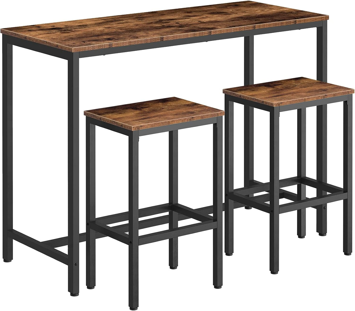 Bar Table and Chairs Set, 47.2” Rectangular Pub Table with 2 Stools for Small Space, High Top Table, 3-Piece Breakfast Stools Set, Sturdy Metal Frame, Easy to Assemble, Rustic Brown BF52BT01