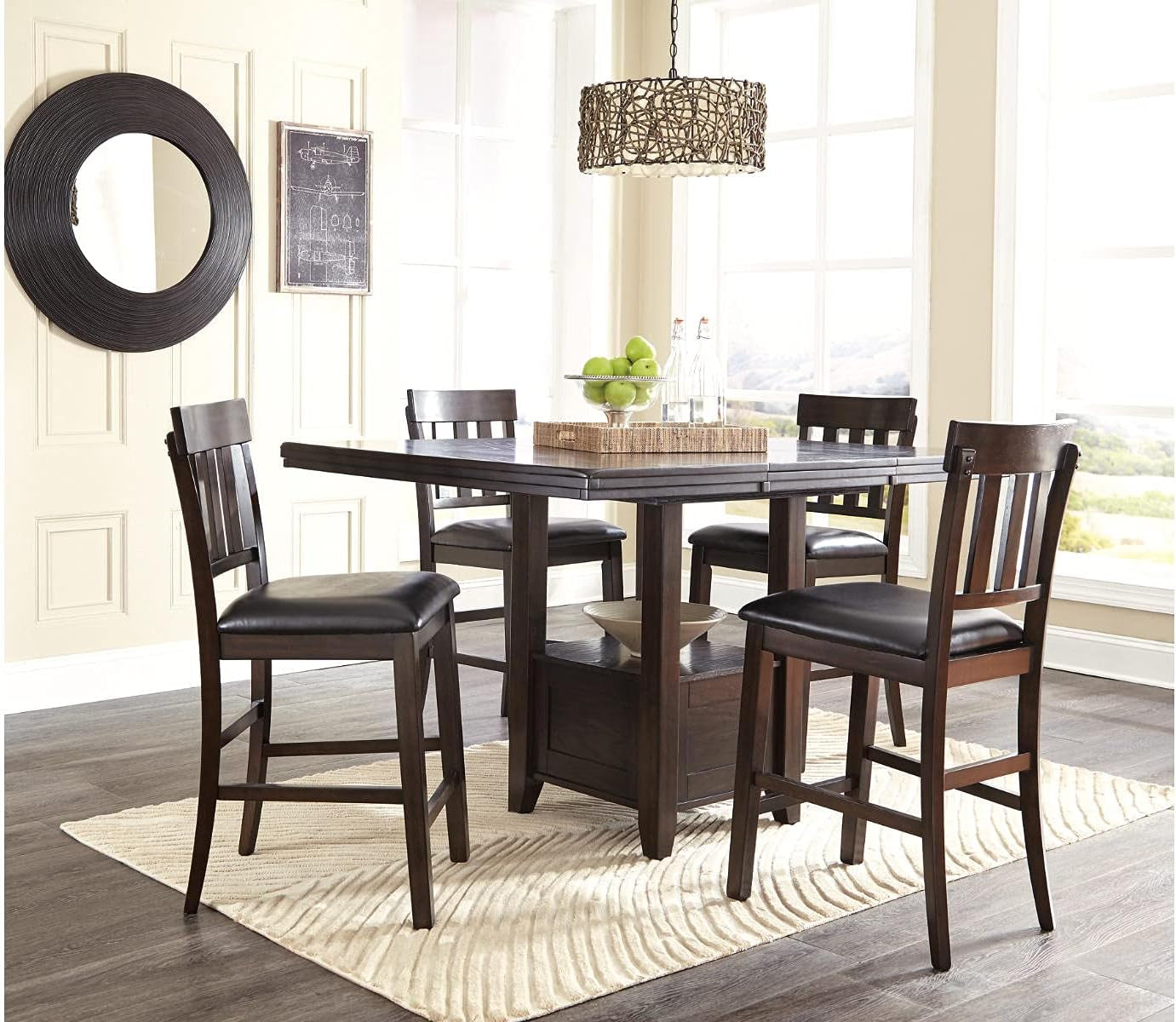 Haddigan Traditional Rectangular 36" Counter Height Dining Extension Table, Dark Brown