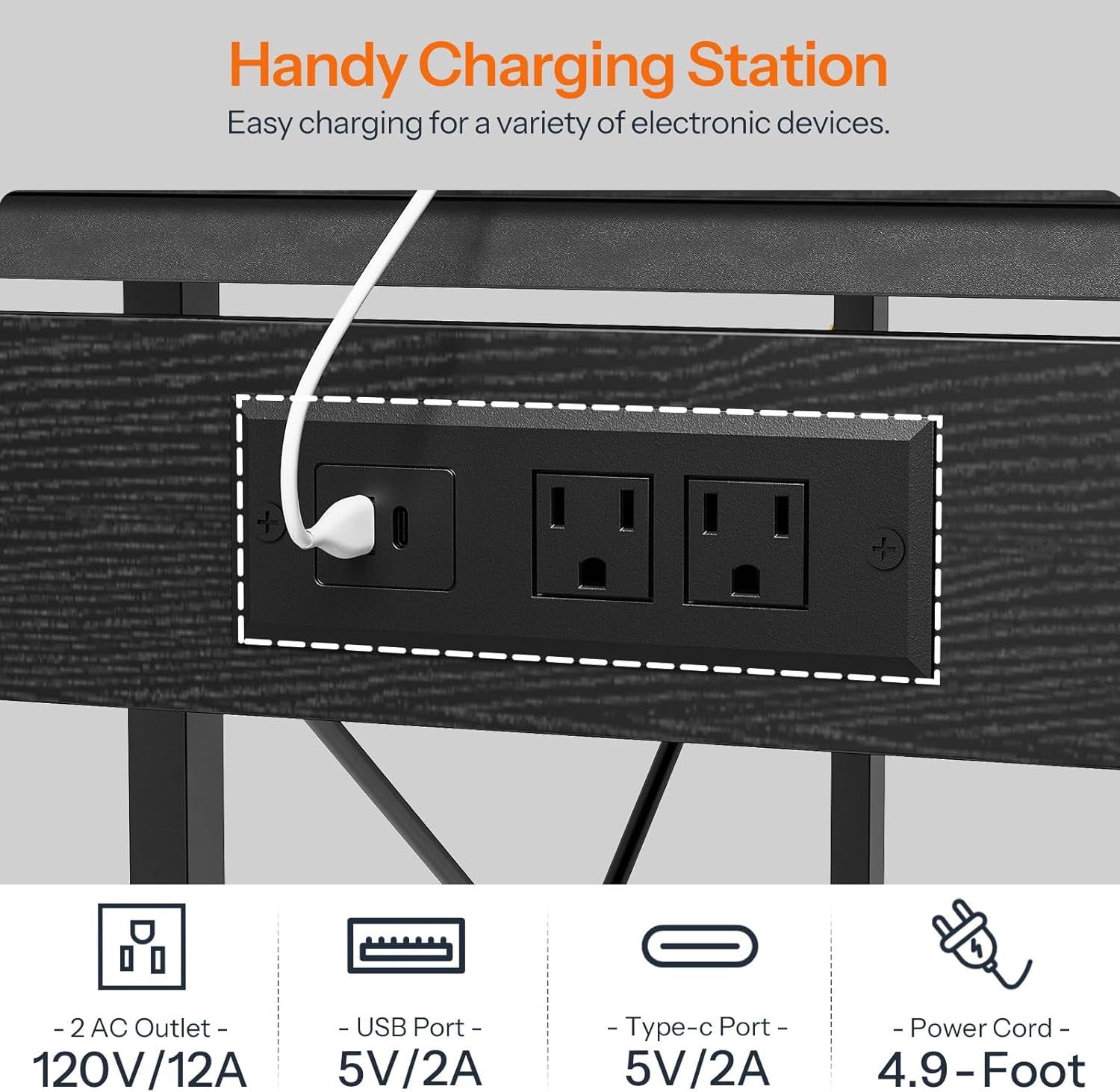 Computer Desk, Gaming Desk with LED and Outlets, Home Office Desk with Monitor Stand and Adjustable Shelf, Small Gaming Table with CPU Stand for Home Office, Small Space, Black BB100UDDN01
