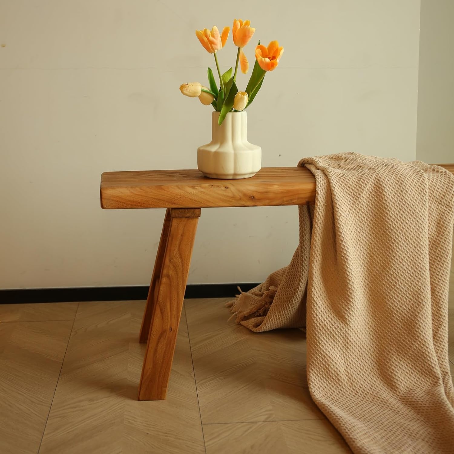 Wooden Bench Indoor – Rustic Farmhouse Narrow Entryway Bench with Slim Skinny Design, Natural Solid Wood, Perfect for Dining Room, Bedroom, or End of Bed, 31.5In Length