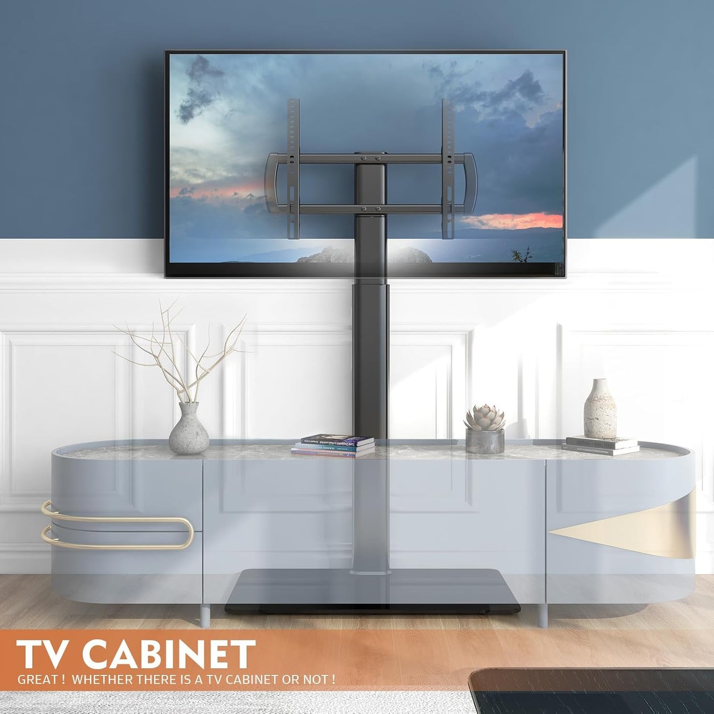 Universal Floor TV Stand with Mount 80 Degree Swivel Height Adjustable and Space Saving Design for Most 27 to 65 Inch LCD, LED OLED Tvs, Perfect for Corner & Bedroom HT1002B