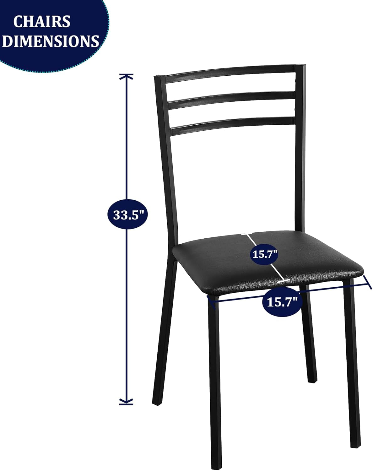 Metal Dining Chair Set of 2, Modern Armless with Cushioned Seat for Kitchen, Living Room, Black