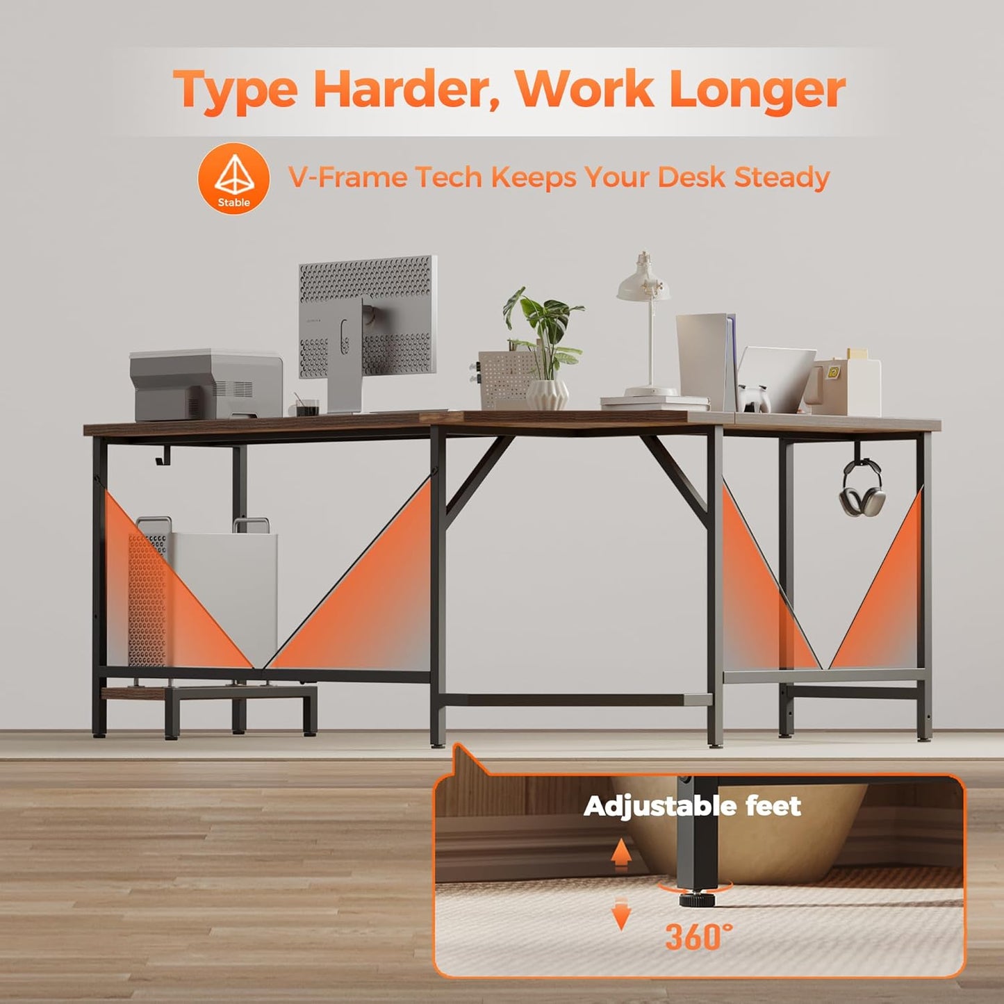 L Shaped Desk 66 Inch for Home Office, Corner Computer Desk Gaming Desk Wood L Desk with CPU Stand, Study Writing Table(Cpu Stand, Grey, 66 Inch)