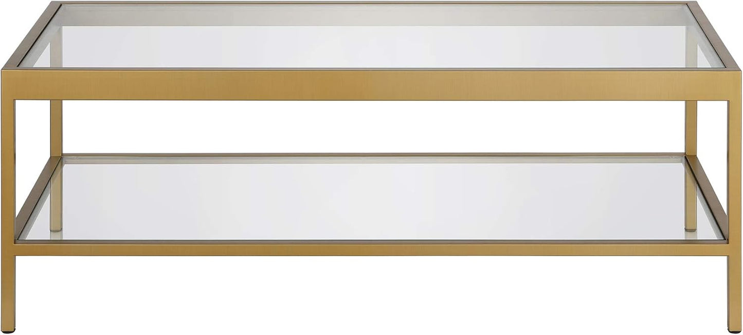 45" Wide Rectangular Rectangular Coffee Table in Brass, Modern Rectangular Coffee Tables for Living Room, Studio Apartment Essentials