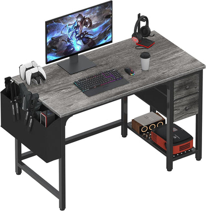 Computer Desk with Fabric Drawers, 40 Inch Gaming Desk for Small Space Home Office, Modern Simple Study Writing Table PC Desks for Bedroom, Gray