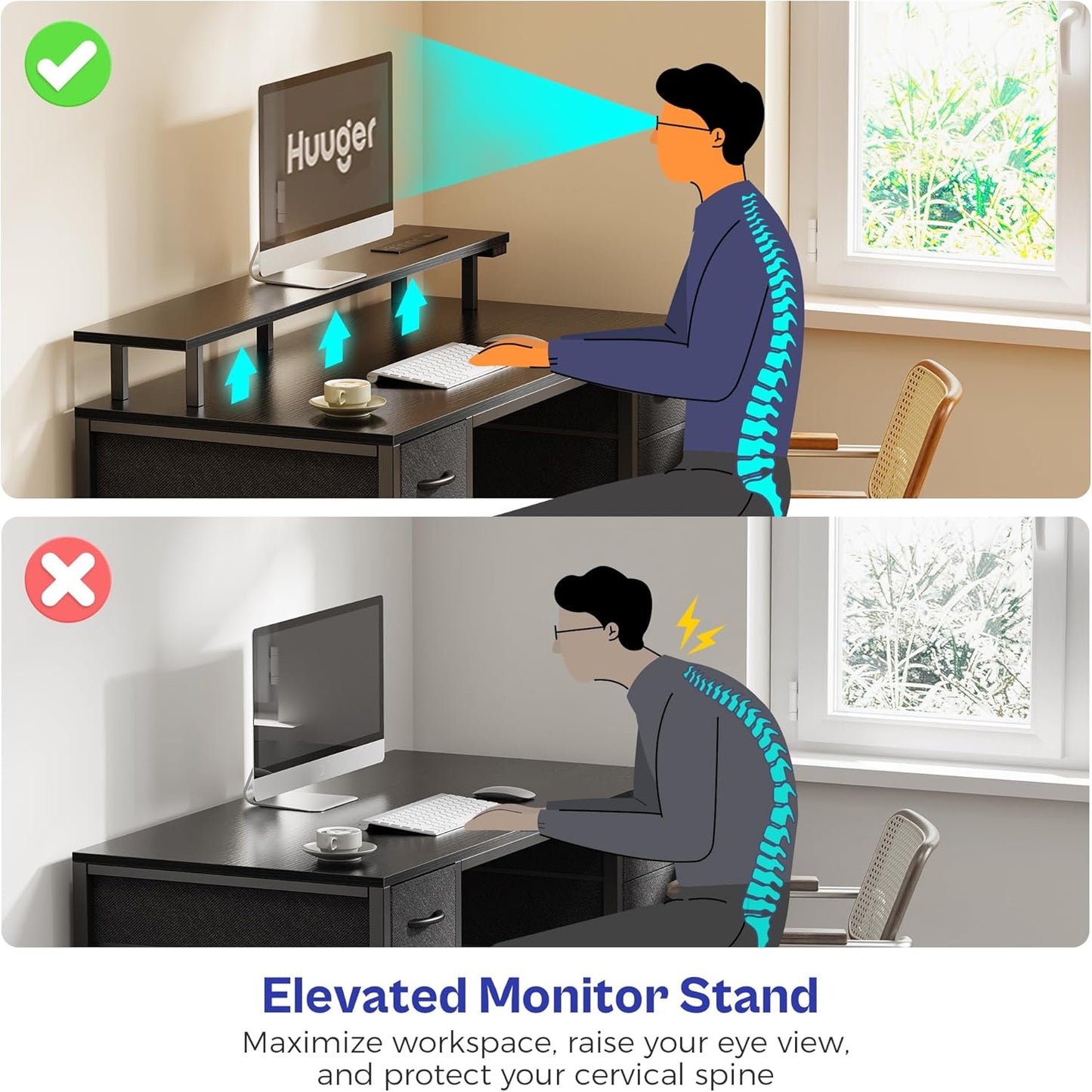 47 Inch Computer Desk with 4 Drawers, Gaming Desk with LED Lights & Power Outlets, Home Office Desk with Large Storage Space for Bedroom, Work from Home, Black