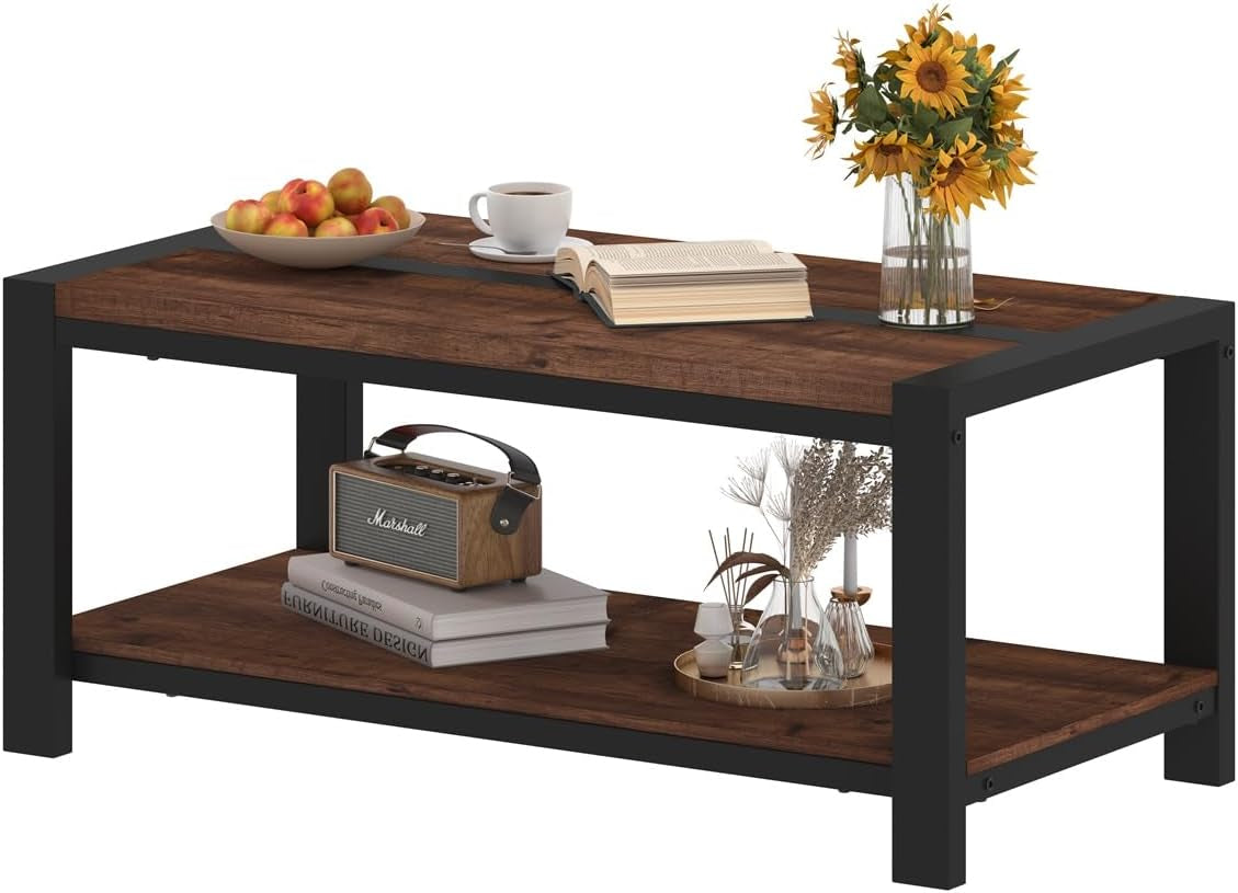 Coffee Table for Living Room, Industrial Wood and Metal Living Room Tables, Farmhouse Rectangular Center Table (Rustic Oak, 43 Inch)