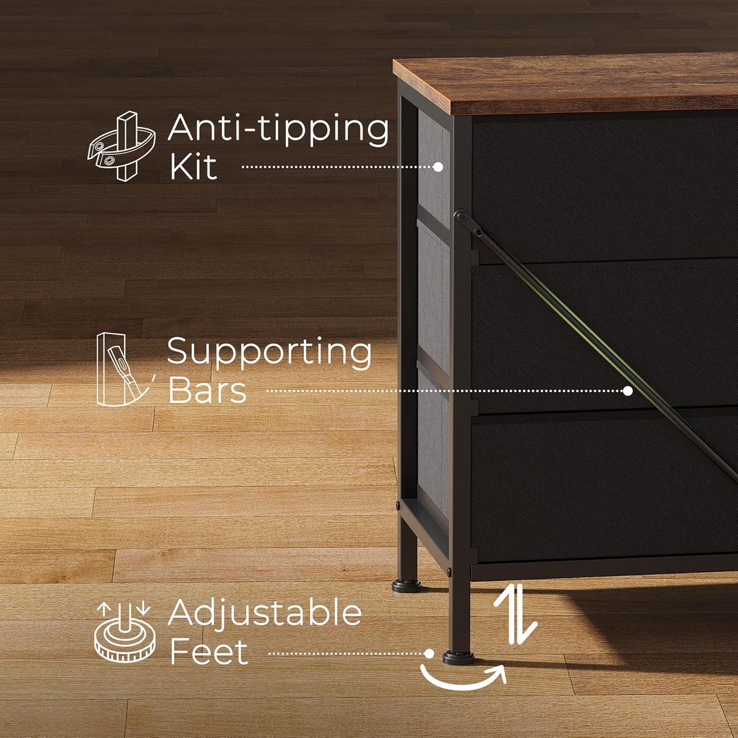 70 Inch Dresser for Bedroom, TV Stand for 65, 75, 80 Inch TV, 12 Fabric Drawer Long Dresser, Large Entertainment Center for Bedroom, Wide Chest of Drawer with Storage, Rustic Brown