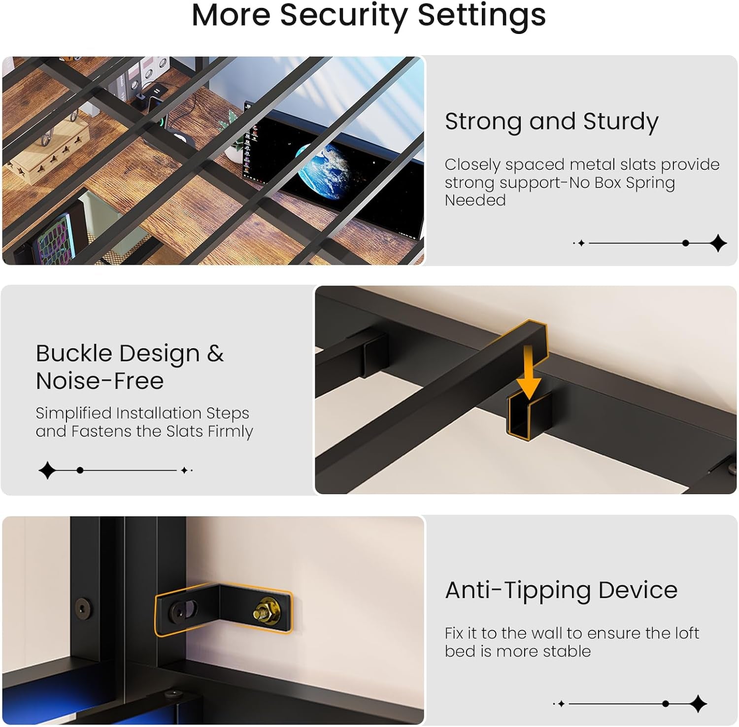 Loft Bed Full Size with L-Shaped Desk and Charging Station Metal Full Size Loft Bed with LED Lights,Storage Shelves and 3 Storage Drawers,Loft Beds for Teen/Adult with Safety Guard&Stairs,Black