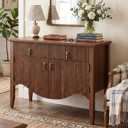 40" Retro Buffet Cabinet with Storage, Fluted Sideboard Credenza with Drawer, Accent Bar Cabinet for Living Room Furniture, Coffee Bar or Entryway, Dining Room, Walnut