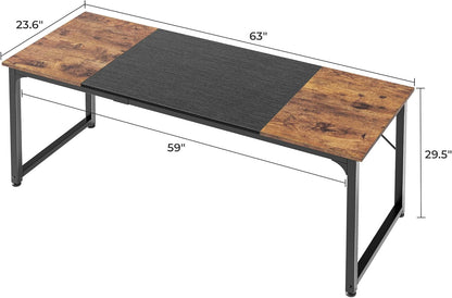 Computer Desk, 63 Inch Office Desk, Gaming Desk with Storage, Writing Desk Work Desk for Home Office, Study, Modern Simple Desk, Large Legroom, Metal Frame, Rustic Brown and Black
