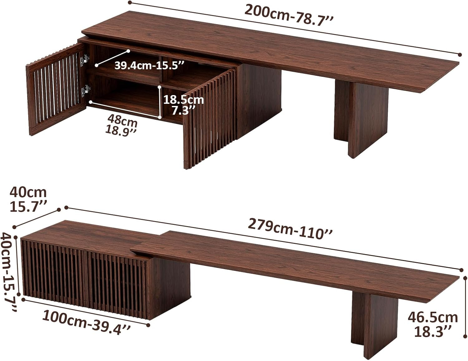 Extendable TV Stand with Storage and Shelves, Wood Entertainment Center for 55+ Inch TV, Modern TV Console, Minimalist Media Console for Living Room, Bedroom-Walnut (Extendable: 78.7"-110")