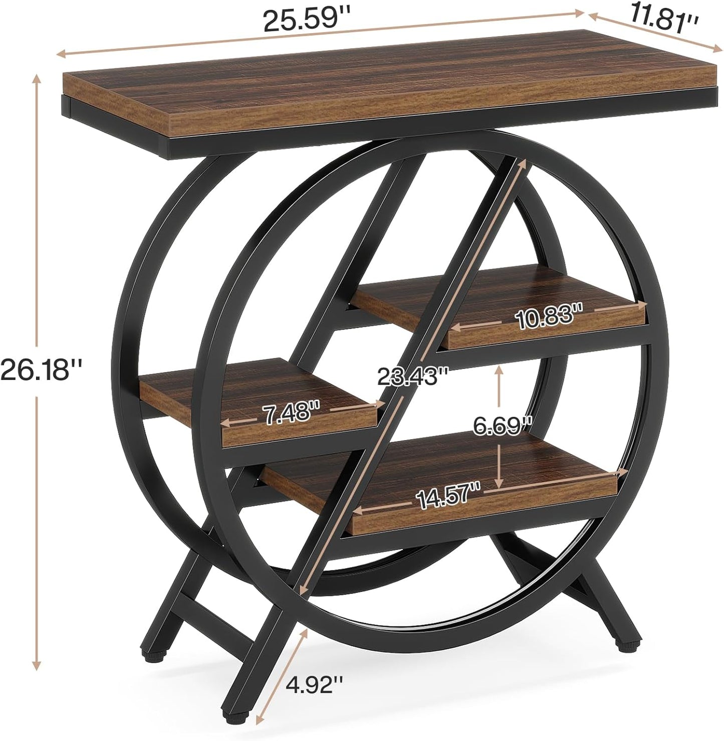End Table for Living Room, 3-Tier Narrow Side Table with Storage, Wood Sofa Side Table with Geometric Metal Frame, Industrial Nightstand and Bedside Table for Bedroom