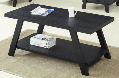 Athens Contemporary 3-Piece Wood Shelf Coffee Table Set , Black