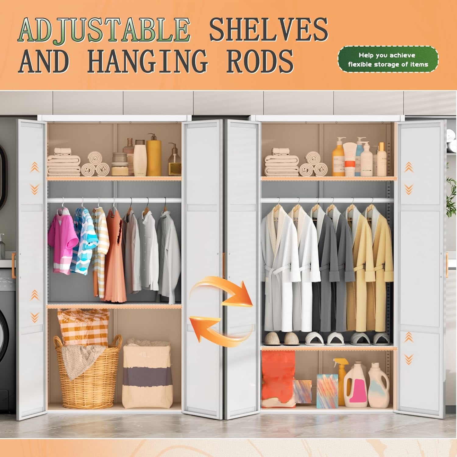 Metal Wardrobe Closet with Doors and Shelves,72" Armoire Wardrobe Closet for Hanging Clothes for Office, Home, School, Employee,Gym(White,36" W X 18" D,Warm Style)