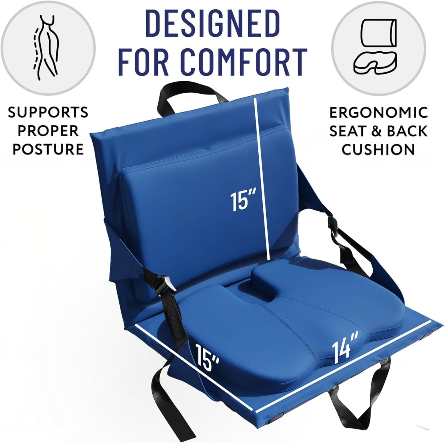 Stadium Seats with Back Support - Adjustable Memory Foam Bleacher Chairs with Back and Cushion, Portable, Easy Folding Stadium Seat Cushion with Storage Pocket