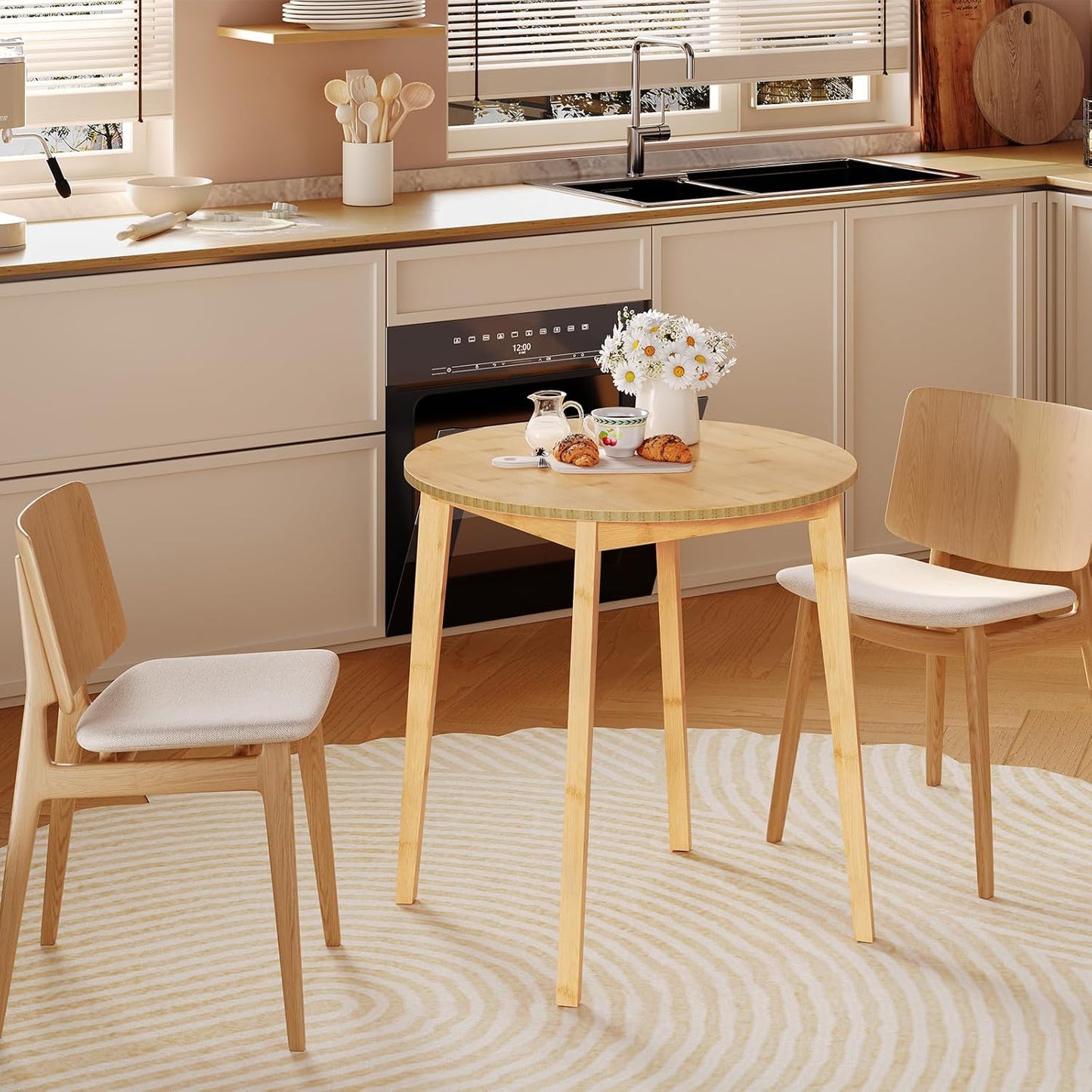 Bamboo Dining Table, round Dining Table for 2, 27.5" Kitchen Table for Small Space, Writing Table, Easy to Assemble, for Dining Room, Living Room, Office, Kitchen, Apartment, Natural YL71CZ01G1