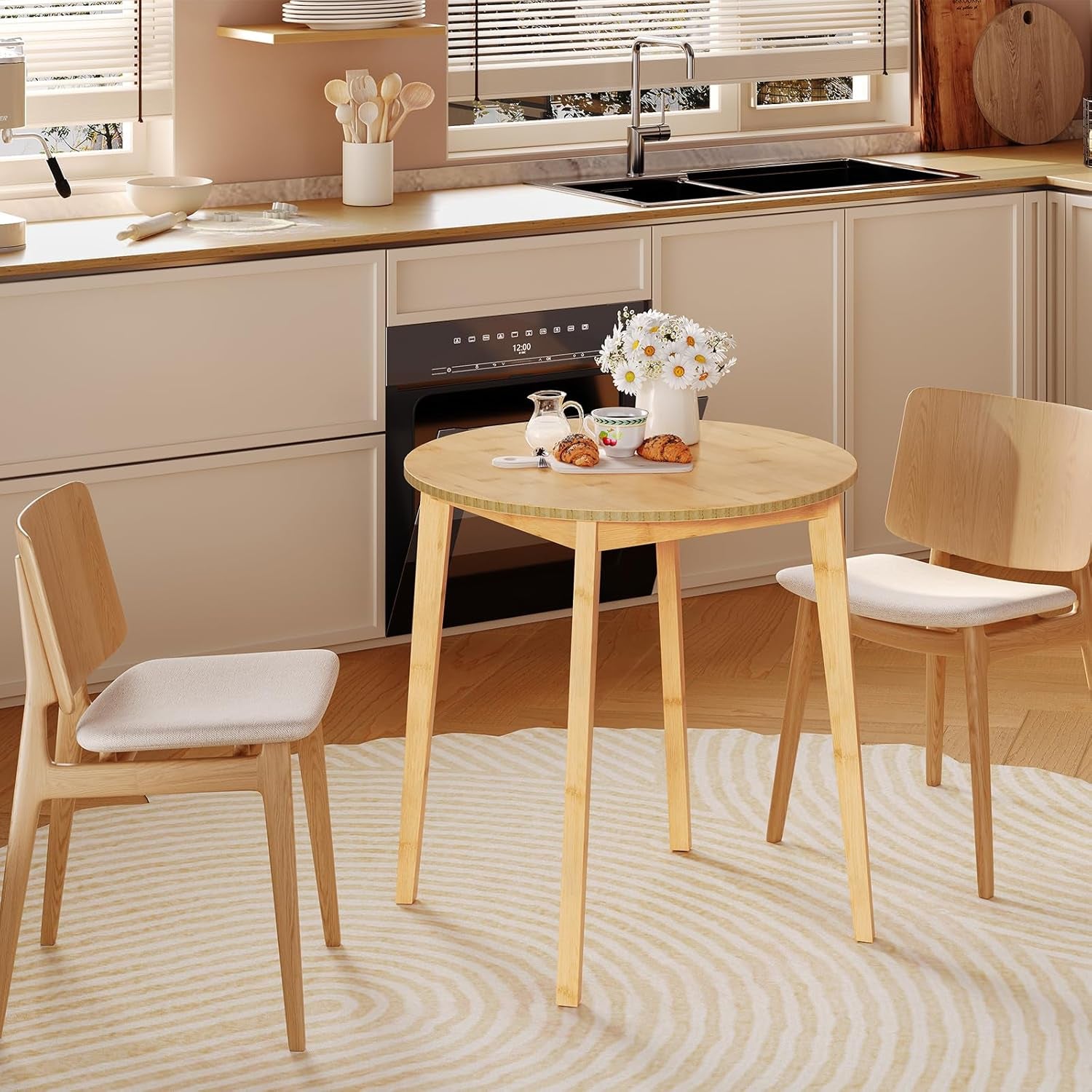 Bamboo Dining Table, round Dining Table for 2, 27.5" Kitchen Table for Small Space, Writing Table, Easy to Assemble, for Dining Room, Living Room, Office, Kitchen, Apartment, Natural YL71CZ01G1