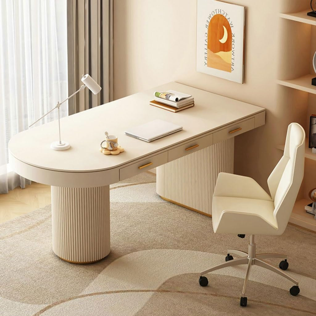 Desks Cream Slate Desk Modern Minimalist Computer with Storage Desktop Bedroom Home Office Craft Table(160Cm)