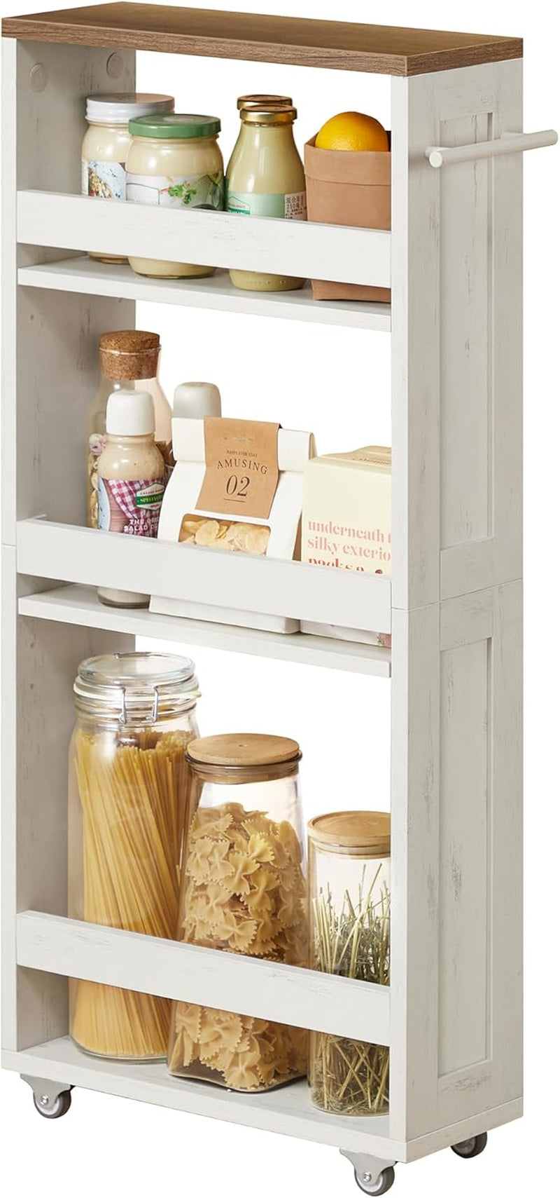 4-Tier Slide-Out Storage Cart, Slim Kitchen Cart for Small Spaces, with Wheels, Handle, Bathroom, Laundry Room, 5.9 X 17 X 34.1 Inches, Rustic White and Honey Brown ULRC050K01