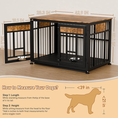 Heavy Duty Dog Crate Furniture for Large Dogs, Decorative Pet House End Table, 42Inch Large Wooden Cage Kennel Furniture Indoor for Medium Dog