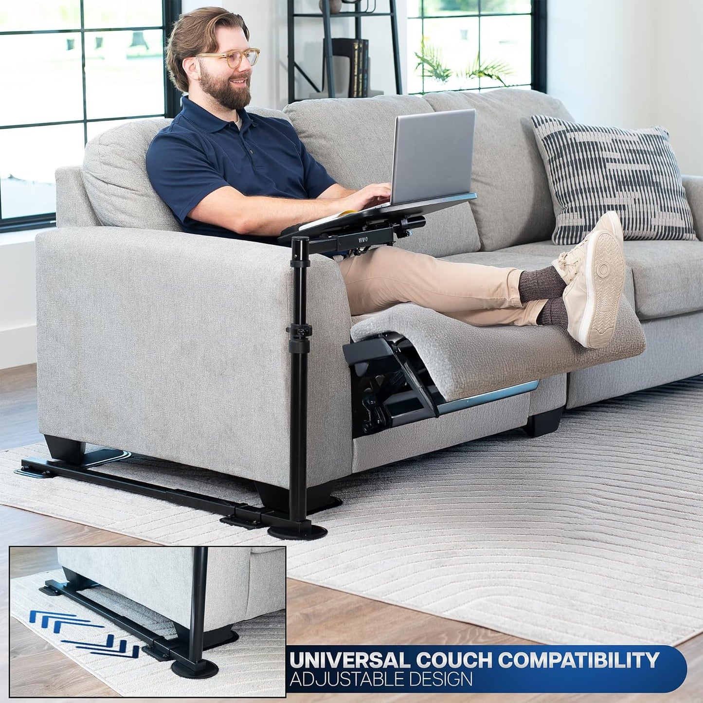 20 Inch over Couch Swivel Table, Laptop Desk for Remote Work, Portable Recliner Workstation with Height Adjustable Swing Arm, Black, DESK-ST02C