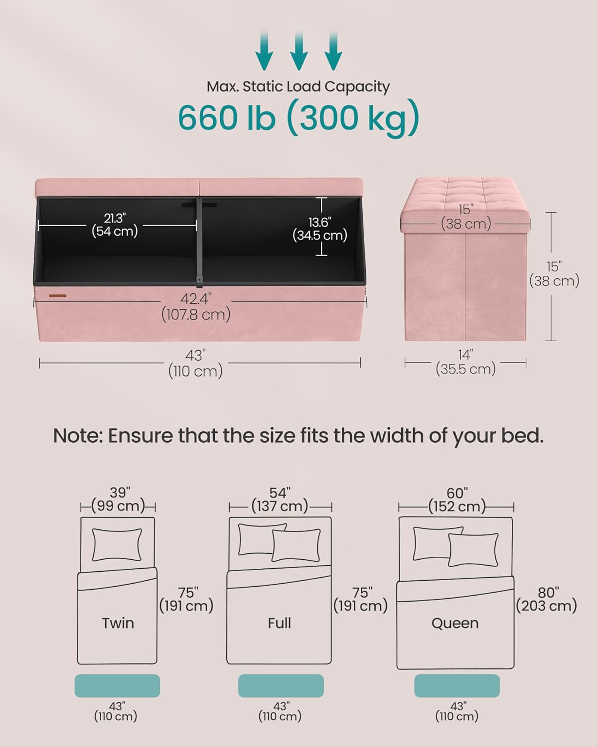 Mazie Collection - 43 Inches Storage Ottoman, Foldable Storage Bench with Flipping Lid, 660 Lb Load Capacity, for Entryway, Living Room, Bedroom, Velvet Fabric, Jelly Pink ULSF078SA01