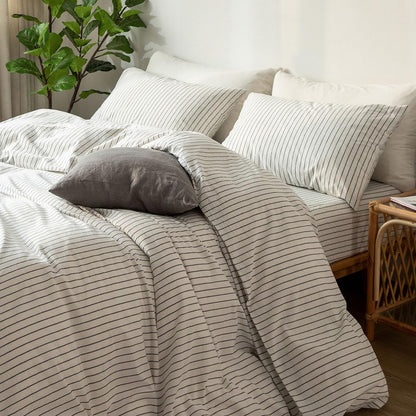 Bedding Pillowcases Striped Pack of 2 100% Washed Cotton Linen like Textured Breathable Durable Soft Comfy (White Dark Grey Wide Stripes, King)