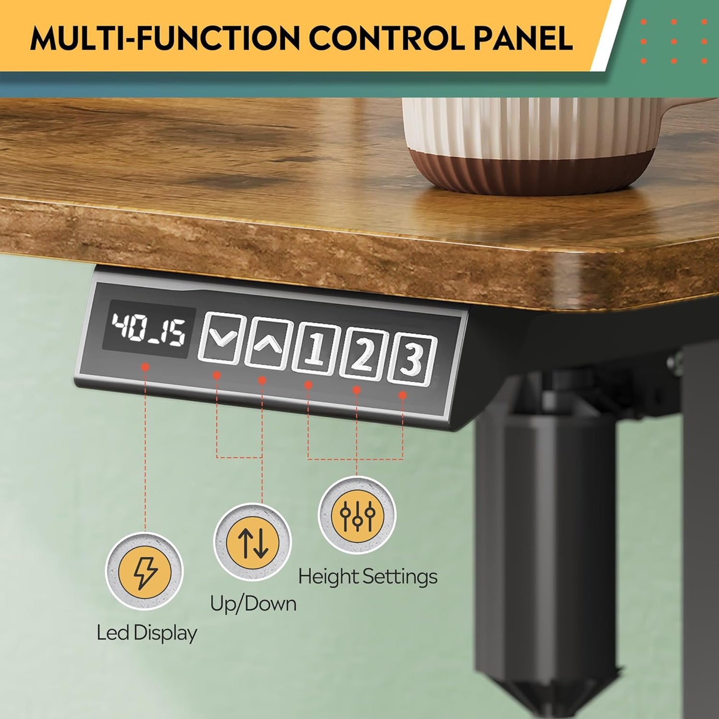 55×28 Inch Electric Standing Desk with Drawers, Computer Desk with 3 Adjustable Height, Storage Shelf, Built-In USB Outlets and Memory Preset, Sit to Stand Desk for Home Office, Rustic Brown