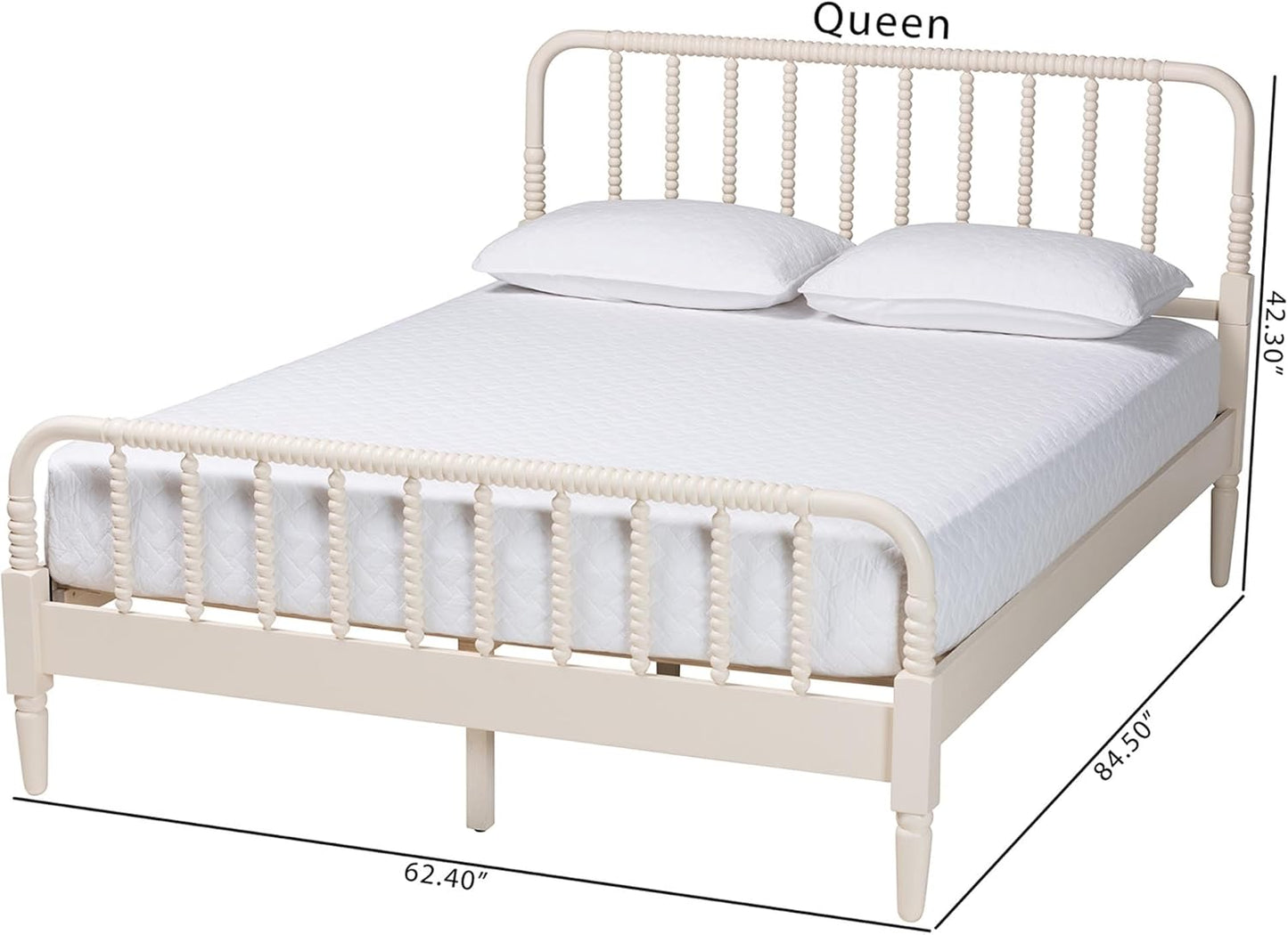 Braith Farmhouse Ivory Spindle Wood Queen Size Platform Bed