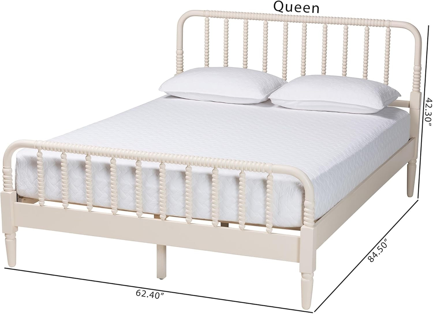 Braith Farmhouse Ivory Spindle Wood Queen Size Platform Bed
