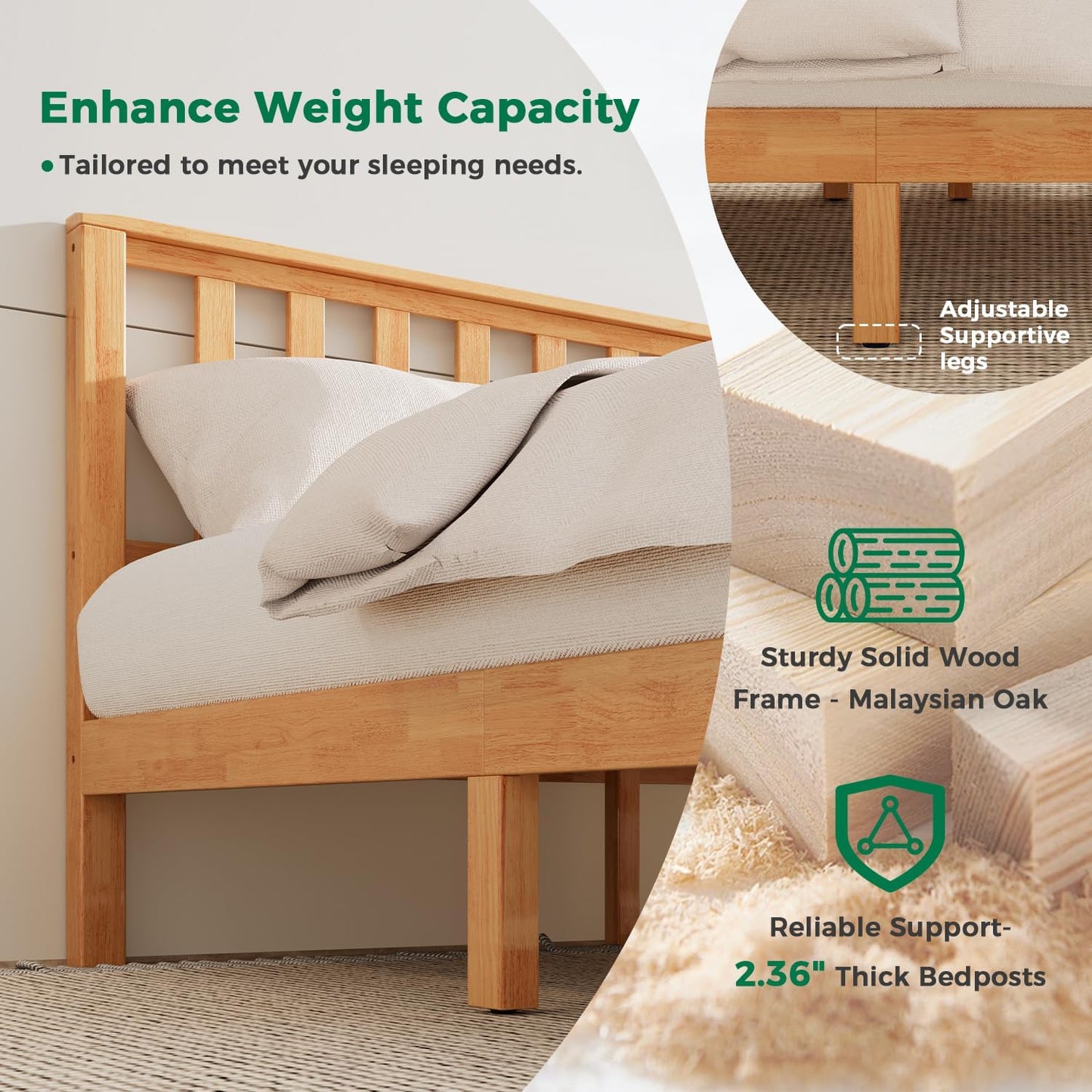 Queen Bed Frame with Headboard, Wood Platform Bed Frame, Farmhouse Style Bed Frame Queen Size with Slats Support, Malaysian Oak, No Box Spring Needed, Easy Assembly, Rustic Pine