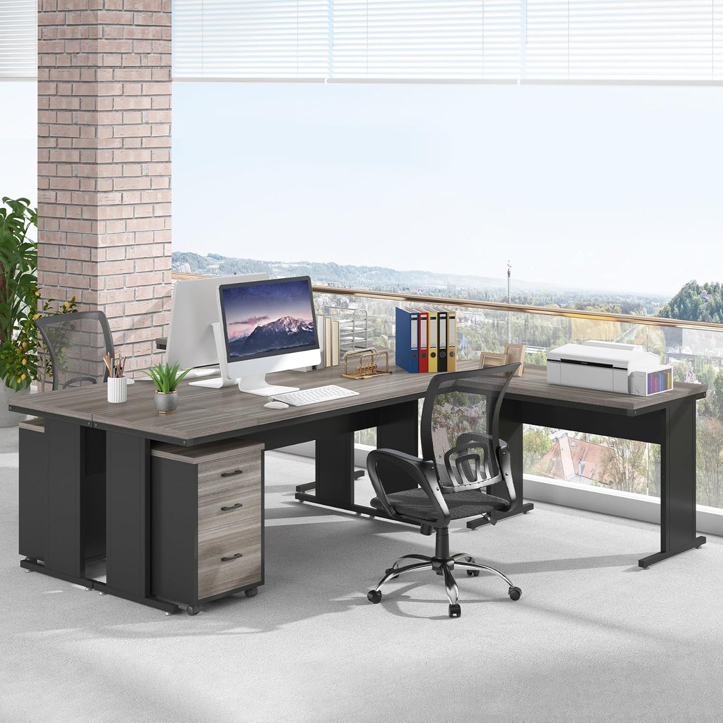 83" L-Shaped Executive Desk, Reversible Modern Office Desk with Drawers & Rolling File Cabinet, Large Corner Computer Desk Business Workstation for Home Office (Gray)