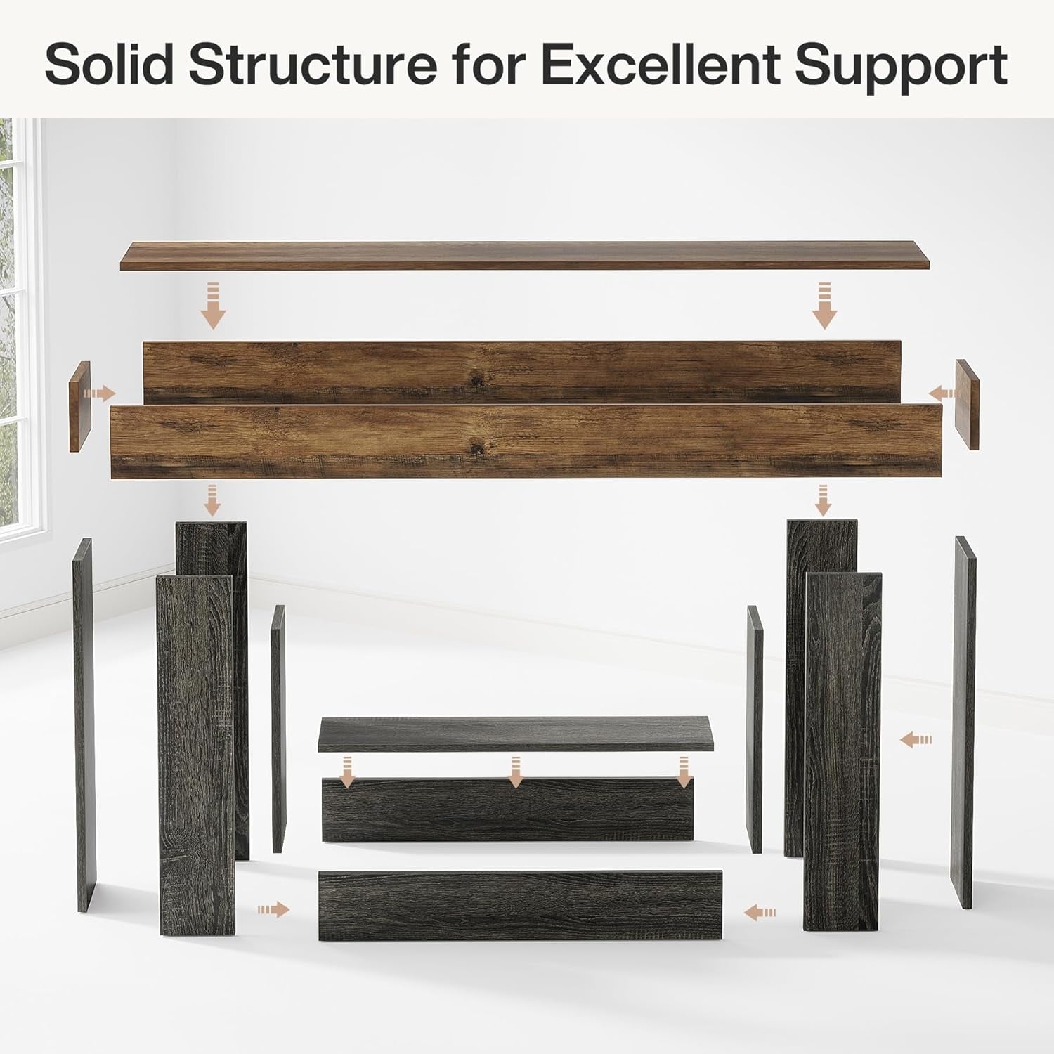 63" Console Table, Farmhouse 2-Tier Entryway Table with U-Shaped Base, Narrow Long Wood Sofa Table behind Couch Table for Living Room, Hallway, Foyer, Vintage Brown & Gray