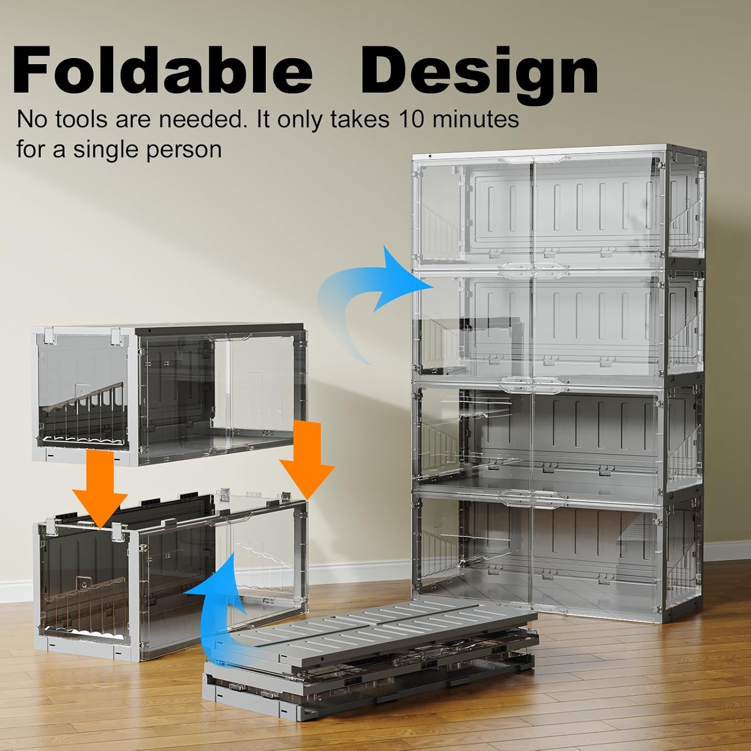 Foldable Display Cabinet, with 2 Color Lights & Infrared Sensing for Collectibles, Curio Cabinet Glass Display Case with Remote Control, Storage Cabinet,Black