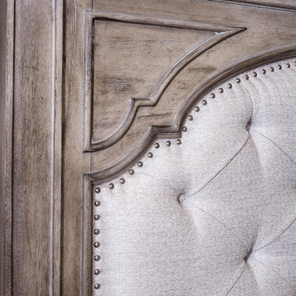 Company Highland Park 83.5" X 90" Farmhouse Wood & Fabric Upholstered Panel King Bed with Button Tufted Headboard, Low Vertical Planked Inset Footboard, in Driftwood Gray Finish