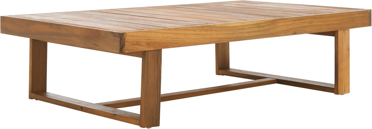 Outdoor Collection Duncan Natural Brown Slatted Top Solid Wood Coffee Table