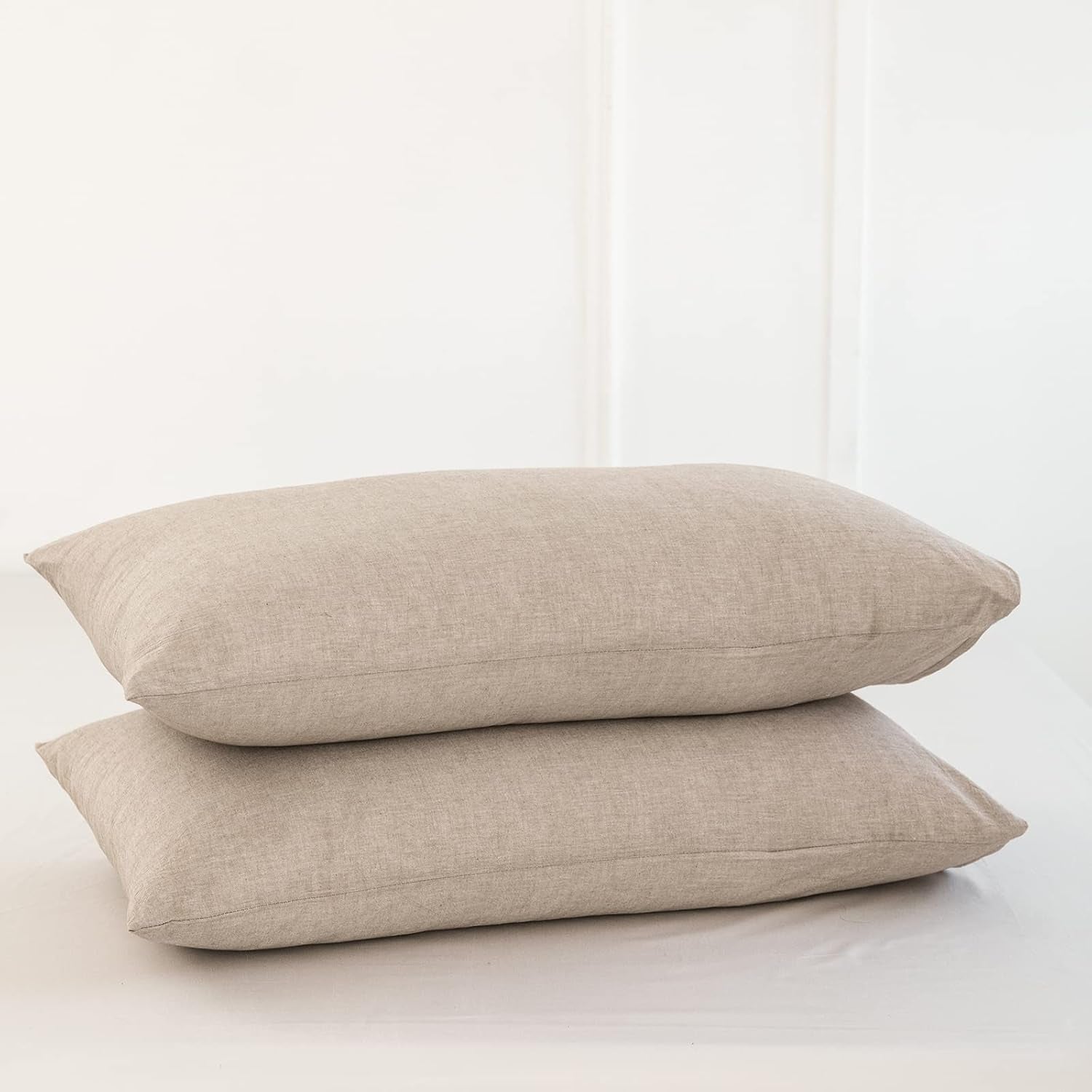 Bedding Pillowcases Pack of 2 100% Washed Cotton Linen like Textured Breathable Durable Soft Comfy (Heathered Taupe, Queen)