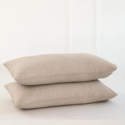 Bedding Pillowcases Pack of 2 100% Washed Cotton Linen like Textured Breathable Durable Soft Comfy (Heathered Taupe, Queen)