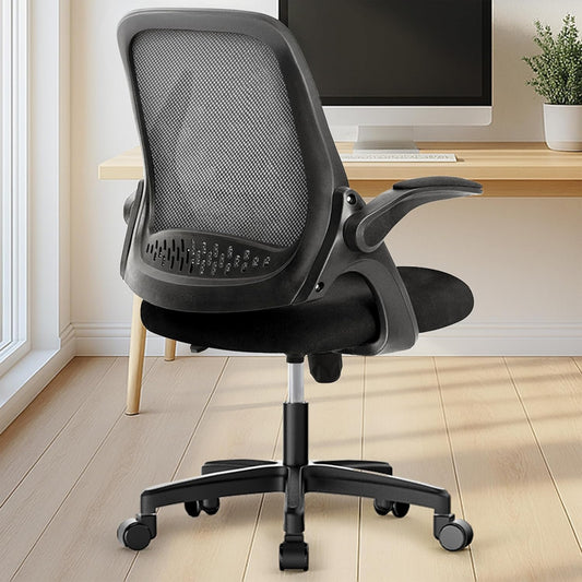 Office Desk Computer Gaming Ergonomic Chair with Lumbar Back Support Adjustable Height Swivel Wheels Flip-Up Arms Mesh Chair for Home or Office (Black)