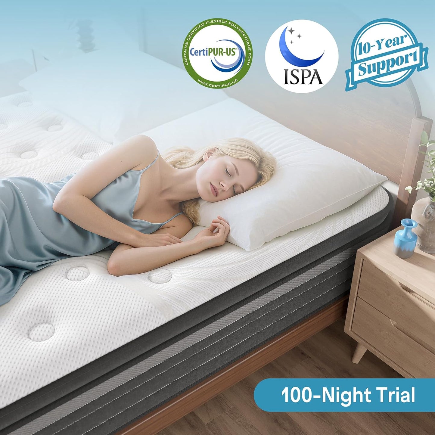 Queen Mattress 10 Inch, Hybrid Queen Mattress in a Box, Medium Firm Queen Size Bed Mattresses with Zoned Support, Memory Foam and Pocket Springs for Motion Isolation&Pressure Relief, Certipur-Us