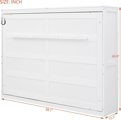 Modern Farmhouse Solid Wood Murphy Bed Chest/Space Saving/Wood Slat Support/Queen,White