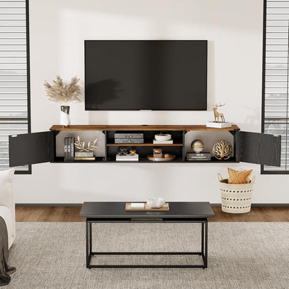 Floating TV Stand with Doors, 63'' Farmhouse Floating TV Shelf for Tvs up to 80 Inch, 2 Tier Wall Mounted TV Stand, Floating Entertainment Center, TV Floating Cabinet for Living Room, Bedroom, Black