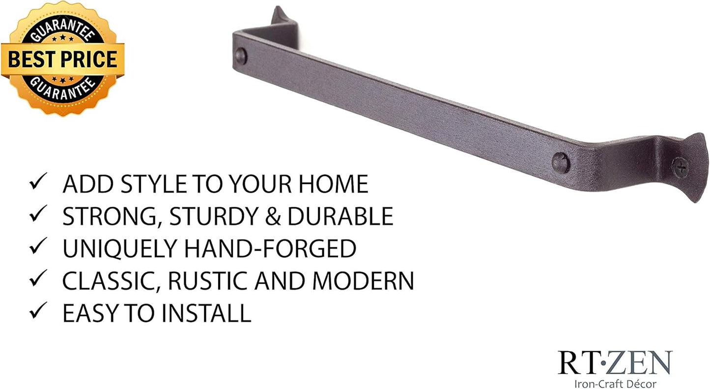 Matte Black Hand Towel Holder for Bathroom - Handcrafted Farmhouse Wrought Iron Metal Kitchen Bar - Small Hand Towel Bar Hanger for Home or Office - Wall Mounted Rack Fits 10" Towels