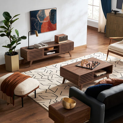 Ensley TV Stand, Mid Century Modern for 55/60/65 Inch TV, Farmhouse TV Stand, Entertainment Center with Storage, TV and Media Console for Living Room (Walnut, 59 Inch Low)