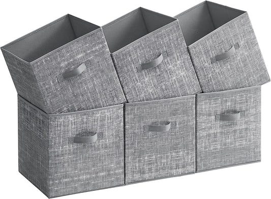Storage Cubes, 13-Inch Non-Woven Fabric Bins with Double Handles, Set of 6, Closet Organizers for Shelves, Foldable, for Clothes, Cattail Gray UROB033G01