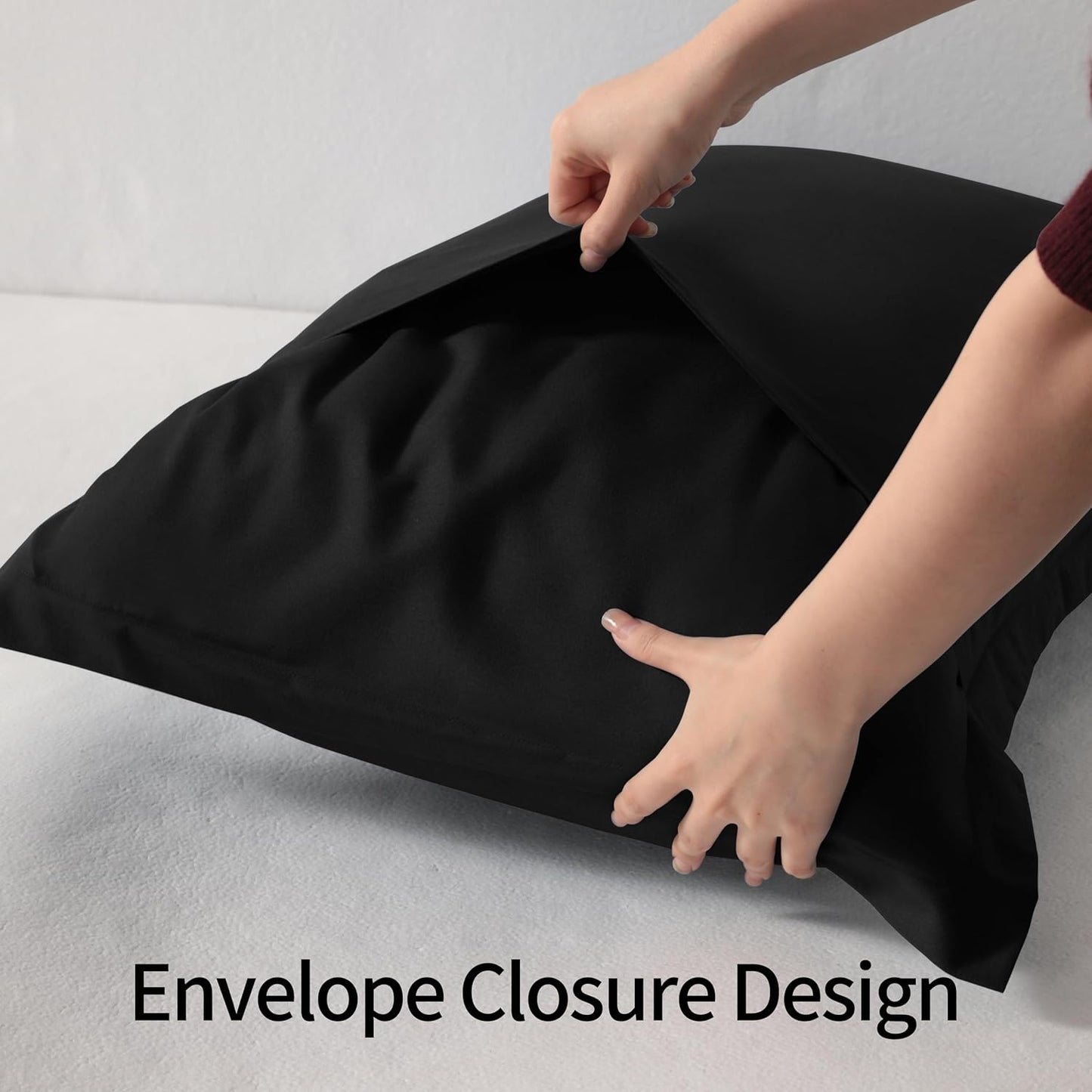 King Pillow Shams - 2 Pack Brushed Microfiber 20X36 Sham Covers - Super Soft and Cozy, Wrinkle, Fade, Stain Resistant 20X36 Inches Oxford Pillowcases, Black