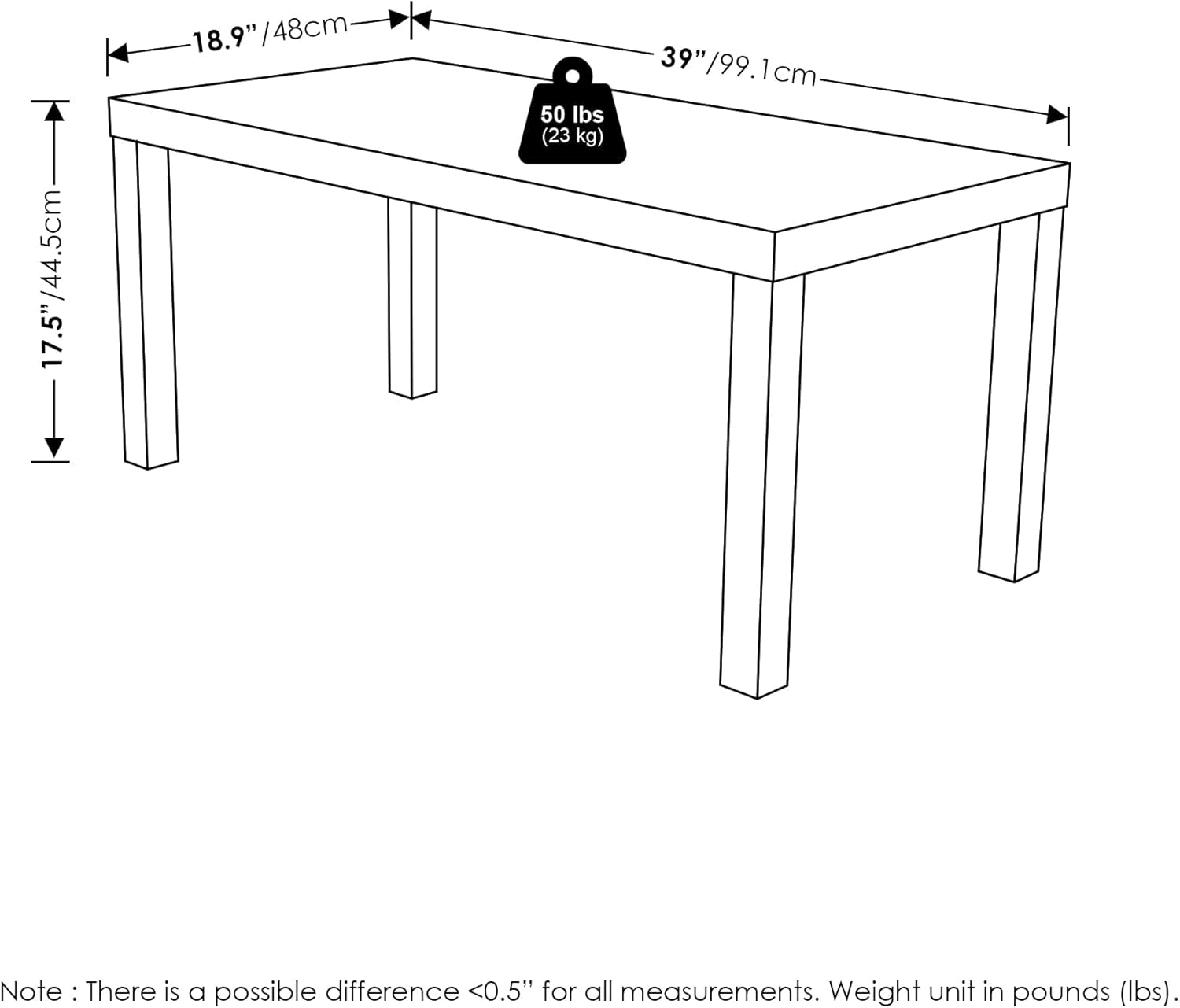 CLASSIC Coffee Table, Modern Rectangle Coffee Table with Triple Thick Tabletop, Side Table for Living Room, Home Office, Black
