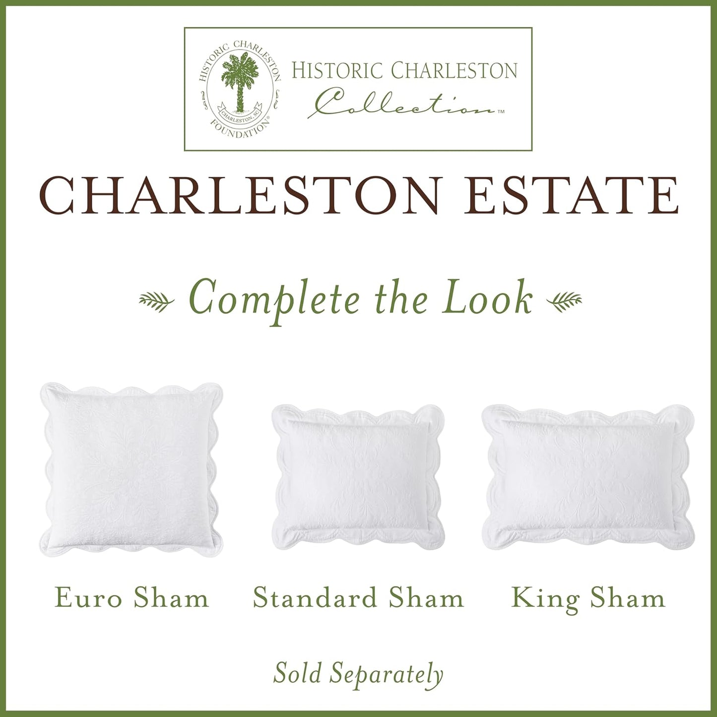 Charleston Estate Modern Farmhouse Floral Matelasse Decorative Pillowcase with Scalloped Edges, 100% Cotton Breathable Bedding, King Sham (20" X 36"), White Floral
