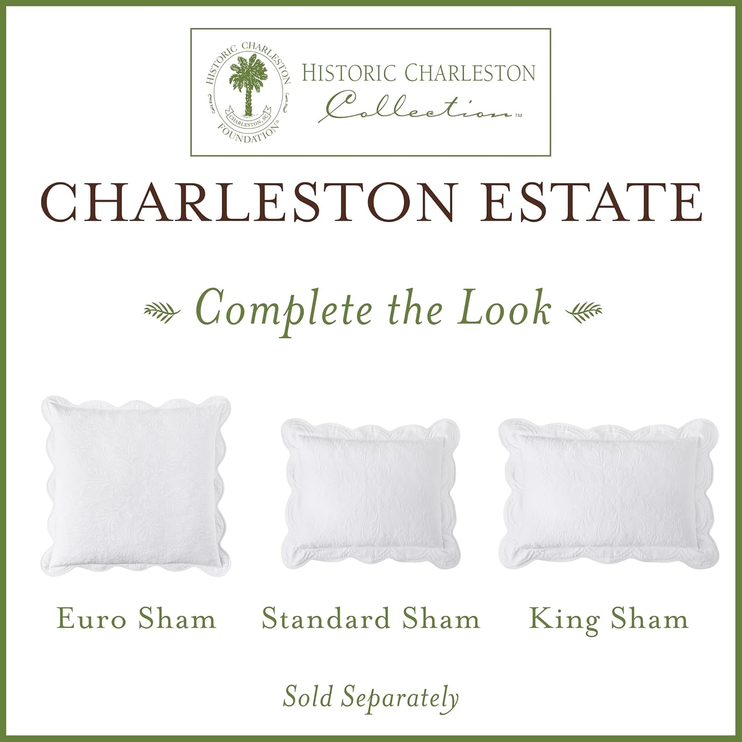 Charleston Estate Modern Farmhouse Floral Matelasse Decorative Pillowcase with Scalloped Edges, 100% Cotton Breathable Bedding, King Sham (20" X 36"), White Floral
